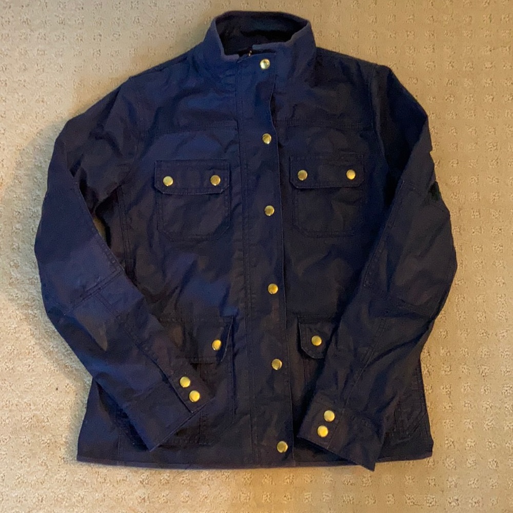 Women’s small jcrew navy oiled rain coat